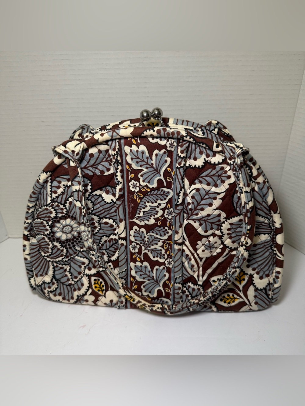 Vera Bradley Slate Blooms Handbag Retired Alice Kisslock Brown Blue Floral - Picture 7 of 10